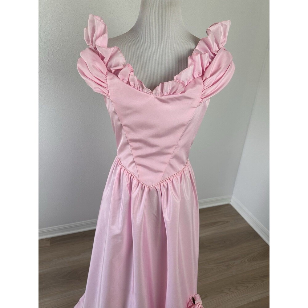 Vintage Pink 70s 80s Prom Party Dress Gown Princess Read! - Picture 6 of 16